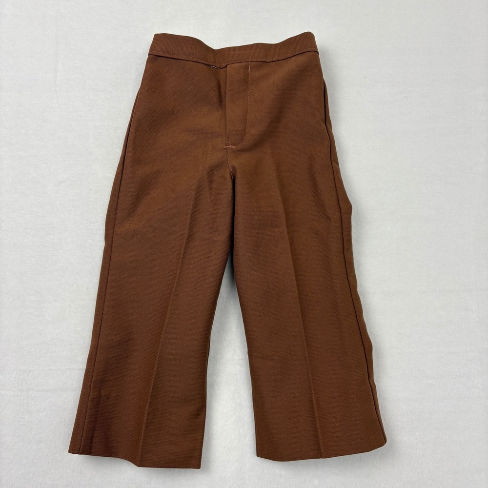 Vintage Boys Brown Polyester Elastic Waist Zippered Dress Pants Size 4T-5T N4